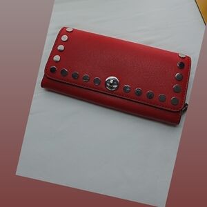 Michael Kors Red Studded Leather Continental Wallet